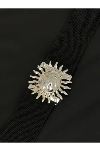 Gümüş Tokalı Geçmeli Elastik Kadın Kemeri, Ceket Kemeri, Gömlek Kemeri, Elbise Kemeri - Siyah-Silver - 8