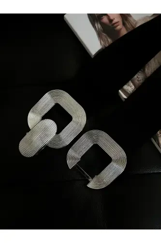 Gümüş Tokalı Geçmeli Elastik Kadın Kemeri, Ceket Kemeri, Gömlek Kemeri, Elbise Kemeri-Siyah - 4