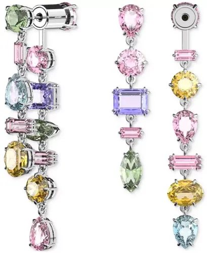 Silver-Tone Crystal Mixed Cut Front & Back Asymmetrical Drop Earrings-Multicolored - 1