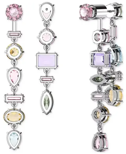 Silver-Tone Crystal Mixed Cut Front & Back Asymmetrical Drop Earrings-Multicolored - 4