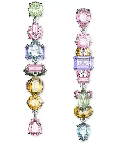 Silver-Tone Crystal Mixed Cut Front & Back Asymmetrical Drop Earrings - Multicolored - SWAROVSKI (1)