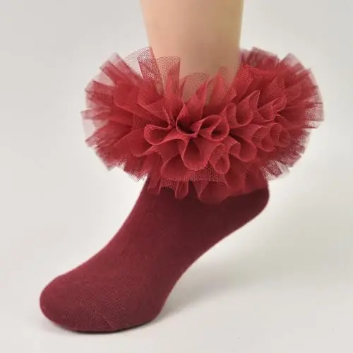 TWINKLING AT DOWN Girls socks fluffy ruffled edge princess dress socks lace dance socks newborn/baby/toddler/girl - 3