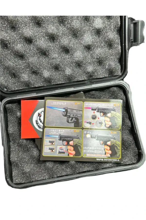 Gun-Shaped Windproof Lighter Black Steel Refillable Boxed - 5