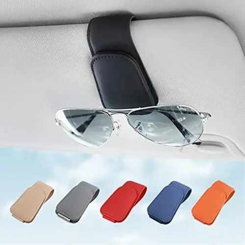 KanSmart Sunglass Holder for Car Sun Visor, Magnetic Sunglasses Clip, Leather Glasses Eyeglass Holder and Ticket Card Clip, Auto Interior Accessories Universal for Car SUV Truck Pickup -Black - KANSMART