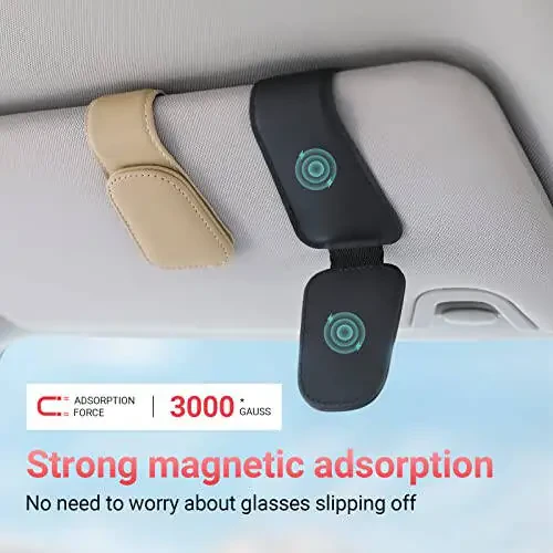 KanSmart Sunglass Holder for Car Sun Visor, Magnetic Sunglasses Clip, Leather Glasses Eyeglass Holder and Ticket Card Clip, Auto Interior Accessories Universal for Car SUV Truck Pickup -Black - 5