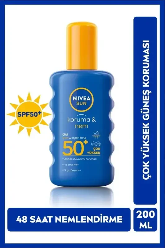 SUN SPF 50+ Yüksek Güneş Koruyucu ve Nemlendirici Vücut Spreyi 200ml, Suya Dayanıklı - NIVEA