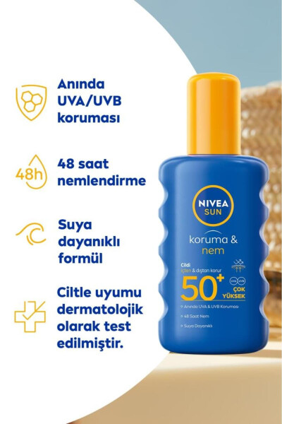 Güneş Koruyucu Ve Nemlendirici Sprey 200ml, Spf50, Suya Dayanıklı, Uva/uvb Koruması - 10