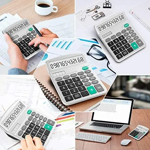 Solar & AA Battery Dual Power Electronic Calculator - 12-Digit Large Display (2 Basic Black & 1 Updated Silver) - 6