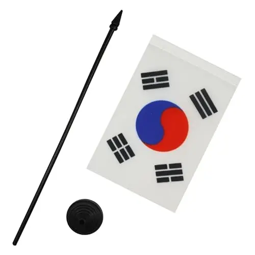 South Korea Table Flag 4'' x 6'' - South Korean Desk Flag 15 x 10 cm. - Black plastic stick and base - AZ FLAG - 4