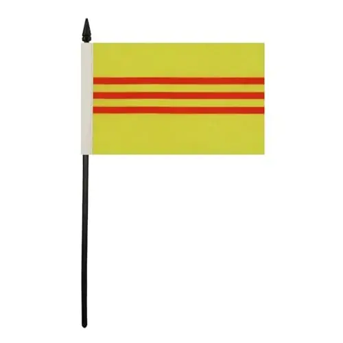 South Vietnam Table Flag 4'' x 6'' - Vietnamese Desk Flag 15 x 10 cm. - Black plastic stick and base - AZ FLAG - AZ FLAG