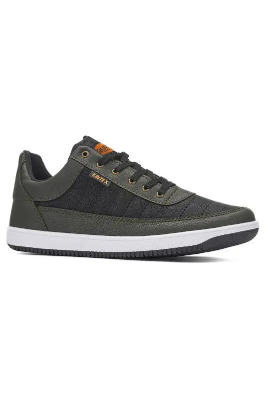 Günlük Erkek Haki Siyah Sneaker Rahat Bağcıklı Dikiş Detay Suni Deri Yürüyüş Spor Ayakkabı 013c-SİYAH HAKİ 013C - İMERSHOES