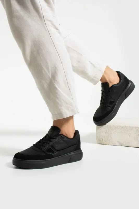 Günlük Erkek Siyah Sneaker Bağcıklı Dikişli Hafif Rahat Yürüyüş Spor Ayakkabı 2029 - Siyah - Siyah 2029 - İMERSHOES