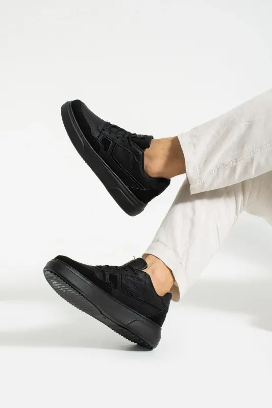 Günlük Erkek Siyah Sneaker Bağcıklı Dikişli Hafif Rahat Yürüyüş Spor Ayakkabı 2029 - Siyah - Siyah 2029 - 3