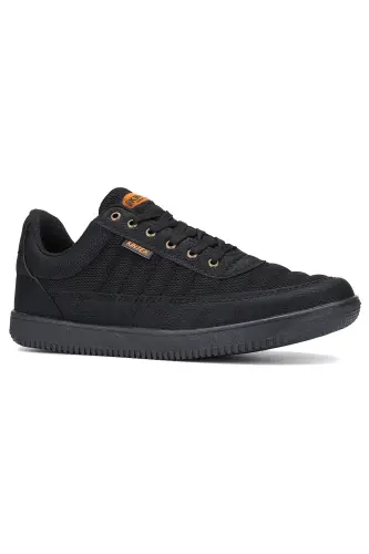 Günlük Erkek Siyah Sneaker Bağcıklı Hafif Rahat Fileli Hava Alabilen Yürüyüş Spor Ayakkabısı - SİYAH SİYAH 