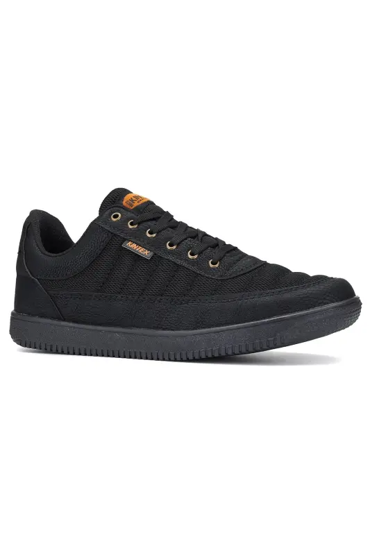 Günlük Erkek Siyah Sneaker Bağcıklı Hafif Rahat Fileli Hava Alabilen Yürüyüş Spor Ayakkabısı - SİYAH SİYAH - İMERSHOES