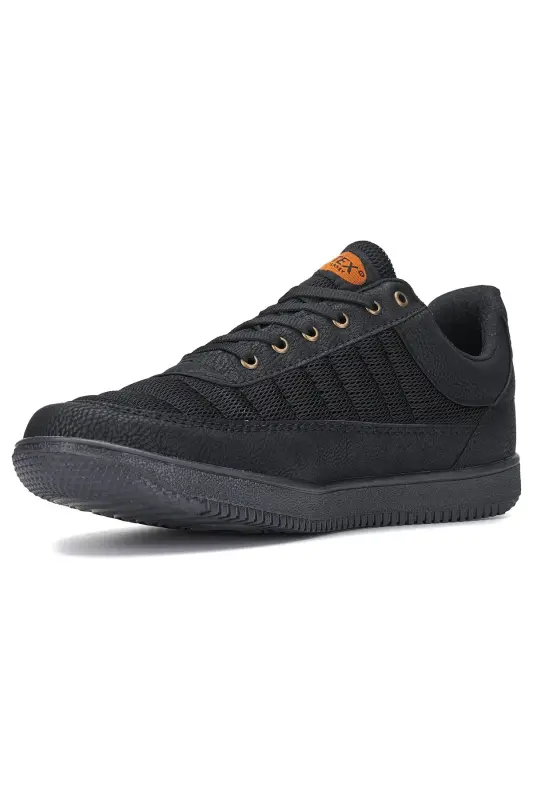 Günlük Erkek Siyah Sneaker Bağcıklı Hafif Rahat Fileli Hava Alabilen Yürüyüş Spor Ayakkabısı - SİYAH SİYAH - 2