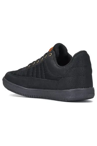 Günlük Erkek Siyah Sneaker Bağcıklı Hafif Rahat Fileli Hava Alabilen Yürüyüş Spor Ayakkabısı - SİYAH SİYAH - 3