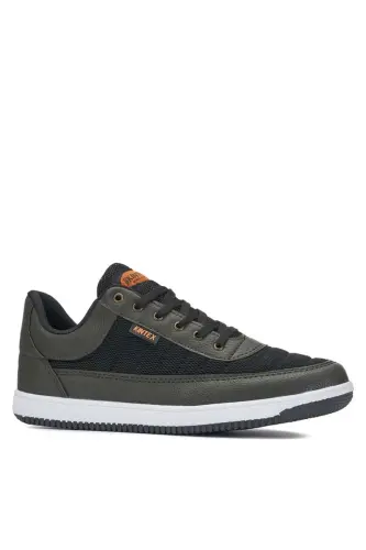Günlük Erkek Sneaker Bağcıklı Hafif Rahat Fileli Yürüyüş Spor Ayakkabısı - HAKİ SİYAH - 1