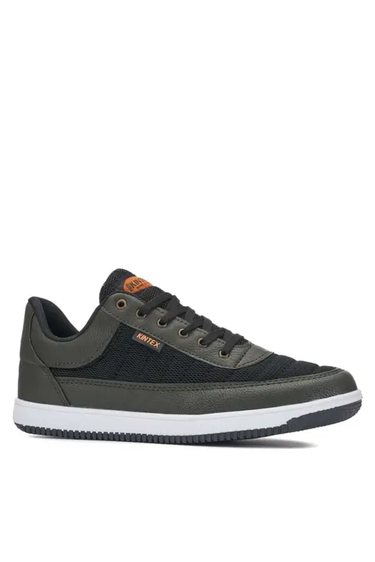 Günlük Erkek Sneaker Bağcıklı Hafif Rahat Fileli Yürüyüş Spor Ayakkabısı - HAKİ SİYAH - 1