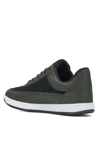 Günlük Erkek Sneaker Bağcıklı Hafif Rahat Fileli Yürüyüş Spor Ayakkabısı - HAKİ SİYAH - 3