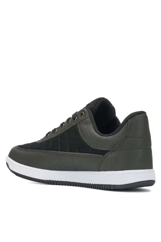 Günlük Erkek Sneaker Bağcıklı Hafif Rahat Fileli Yürüyüş Spor Ayakkabısı - HAKİ SİYAH - 3