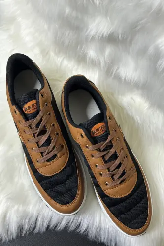 Günlük Erkek Taba Siyah Sneaker Bağcıklı Rahat Fileli Hava Alabilen Yürüyüş Spor Ayakkabısı 014 - SİYAH - TABA - 3