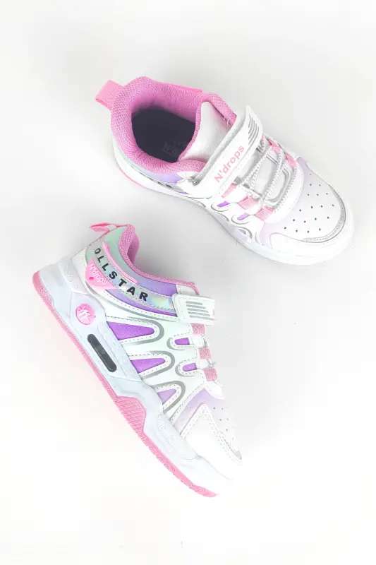 Günlük Hafif Cırtlı Çocuk Spor Ayakkabı Sneaker-Beyaz Pembe 01 - ZERENYUS