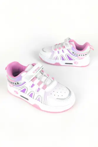 Günlük Hafif Cırtlı Çocuk Spor Ayakkabı Sneaker-Beyaz Pembe 01 - ZERENYUS (1)
