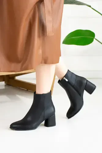 Günlük Kadın Siyah Bot Kalın Topuklu Fermuarlı Rahat Hafif Kısa Bootie 2001-Siyah - İMERSHOES (1)
