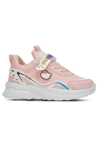 Günlük Kız Çocuk Pudra Hologram Sneaker Kalın Taban Lastik Bağcık Cırtlı Hafif Spor Ayakkabı 1907-PUDRA BEYAZ 