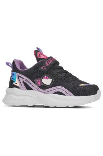 Günlük Kız Çocuk Siyah Lila Sneaker Kalın Taban Lastik Bağcık Cırtlı Hafif Spor Ayakkabı 1907 - SİYAH LİLA - İMERSHOES (1)
