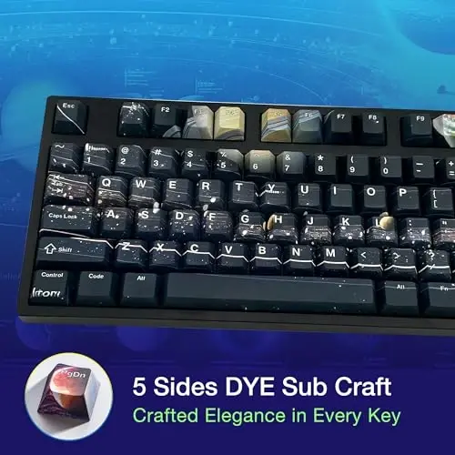 GUNMJO PBT Dye-Sublimation Astronaut Keycaps for Gaming Keyboard with Cherry Gateron MX Switches Mechanical Keyboard, OEM Profile 61/87 /Full 104 Keys US Layout Compatible Keys with 6.25U Space Bar - 5