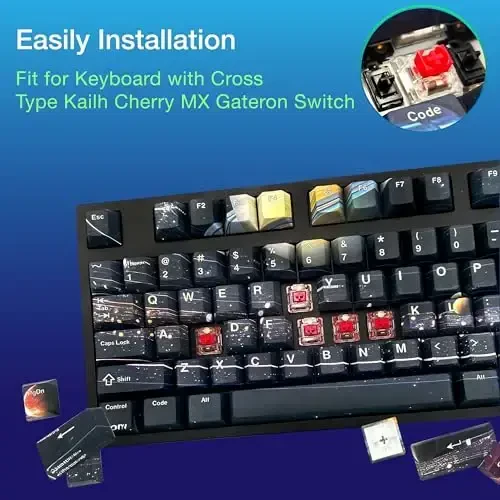 GUNMJO PBT Dye-Sublimation Astronaut Keycaps for Gaming Keyboard with Cherry Gateron MX Switches Mechanical Keyboard, OEM Profile 61/87 /Full 104 Keys US Layout Compatible Keys with 6.25U Space Bar - 3