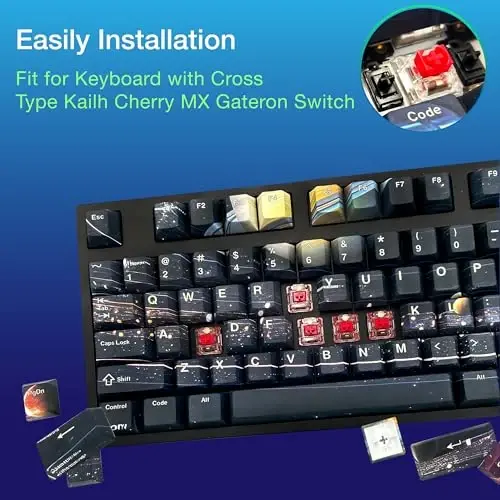 GUNMJO PBT Dye-Sublimation Astronaut klaviatura uchun kalit qopqoqlari Cherry Gateron MX Switches mexanik klaviaturasi, OEM profili 61/87 /To'liq 104 tugmali US Layout 6.25U probel bilan mos kalitlar - 3