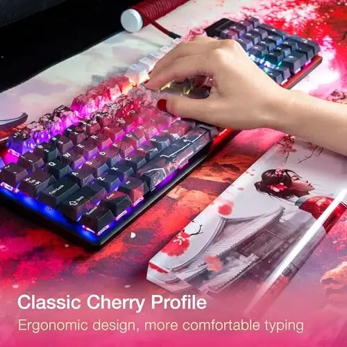 GUNMJO PBT Dye-Sublimation Cherry Blossom Keycaps for Gaming Keyboard with Cherry MX Switches Mechanical Keyboard, OEM Profile 61/87/Full 104 Keys US Layout - 7