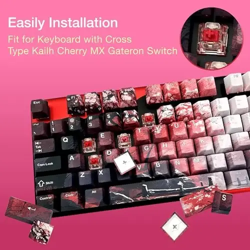 GUNMJO PBT Dye-Sublimation Cherry Blossom Keycaps for Gaming Keyboard with Cherry MX Switches Mechanical Keyboard, OEM Profile 61/87/Full 104 Keys US Layout - 3