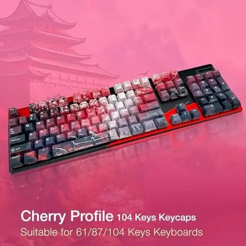 GUNMJO PBT Dye-Sublimation Cherry Blossom Keycaps for Gaming Keyboard with Cherry MX Switches Mechanical Keyboard, OEM Profile 61/87/Full 104 Keys US Layout - 4