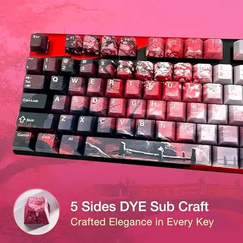 GUNMJO PBT Dye-Sublimation Cherry Blossom Keycaps for Gaming Keyboard with Cherry MX Switches Mechanical Keyboard, OEM Profile 61/87/Full 104 Keys US Layout - 5