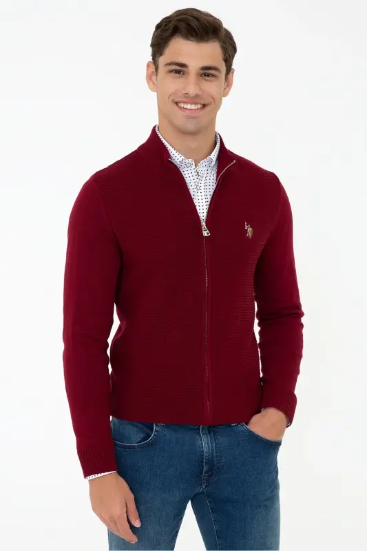 Gunner-bsk21 Fisherman's Collar Slim Fit Red Men's Cardigan-VR014 - 1