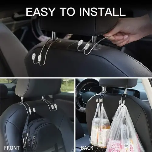Guoord 【2024 Upgraded】 Car Headrest Hooks Decorations, 2 Pcs Bling Purse Hook Hangers, Auto Hooks Car Hangers and Durable Backseat Holder, Storage Universal for SUV Truck Vehicle (Citrine) - 2