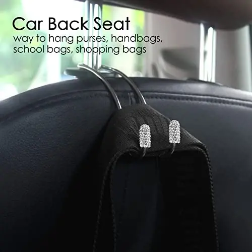 Guoord 【2024 Upgraded】 Car Headrest Hooks Decorations, 2 Pcs Bling Purse Hook Hangers, Auto Hooks Car Hangers and Durable Backseat Holder, Storage Universal for SUV Truck Vehicle (Citrine) - 5