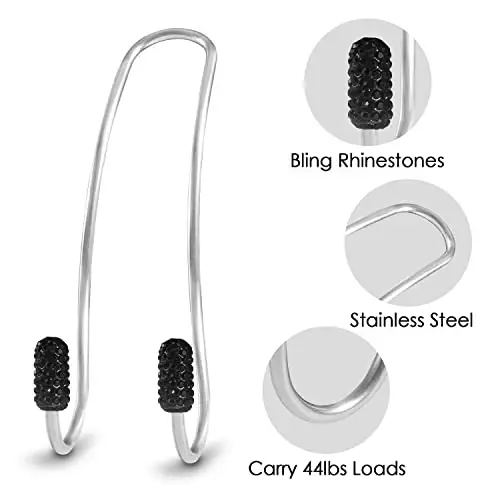Guoord 【2024 Upgraded】 Car Headrest Hooks Decorations, 2 Pcs Bling Purse Hook Hangers, Auto Hooks Car Hangers and Durable Backseat Holder, Storage Universal for SUV Truck Vehicle (Black) - 4