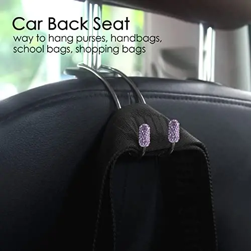 Guoord 【2024 Upgraded】 Car Headrest Hooks Decorations, 2 Pcs Bling Purse Hook Hangers, Auto Hooks Car Hangers and Durable Backseat Holder, Storage Universal for SUV Truck Vehicle(Violet) - GUOORD (1)