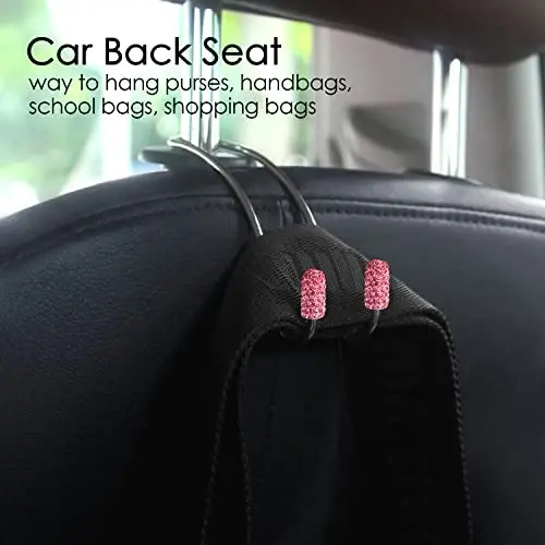 Guoord Pink Car Accessories for Women, 2 Pcs Hot Pink Car Decor Hooks for Purses and Bags, Durable Backseat Holder, Heart-Shaped Purse Hook Hangers, Storage Universal for SUV Truck & Van - 2