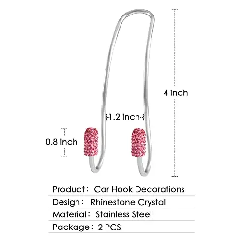 Guoord Pink Car Accessories for Women, 2 Pcs Hot Pink Car Decor Hooks for Purses and Bags, Durable Backseat Holder, Heart-Shaped Purse Hook Hangers, Storage Universal for SUV Truck & Van 