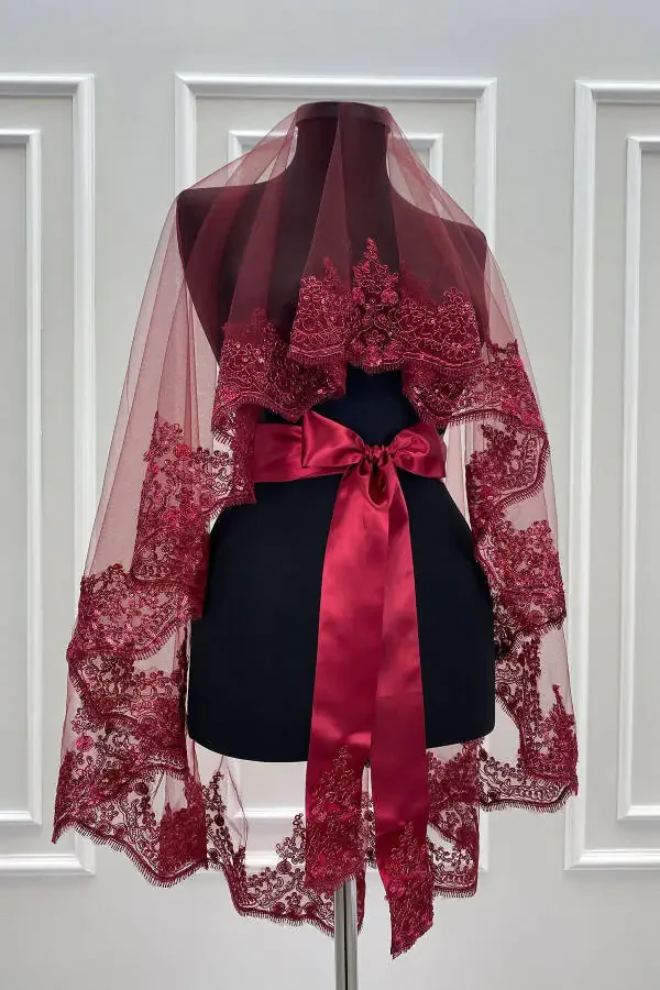 Güpürli To'y Fata To'plamı To'y Yuz Örtüsi Xina Kechasi Nikoh Fata Kamar Qo'lqop - 3