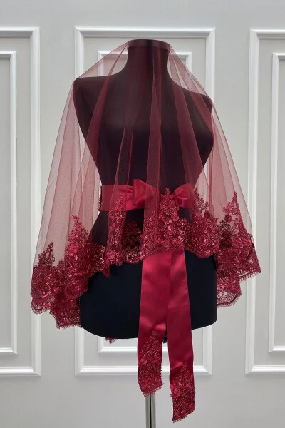 Güpürli To'y Fata To'plamı To'y Yuz Örtüsi Xina Kechasi Nikoh Fata Kamar Qo'lqop - 6