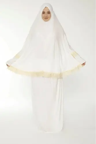 Güpürlü Hac Ümre ve Namaz Kıyafeti-Beyaz 