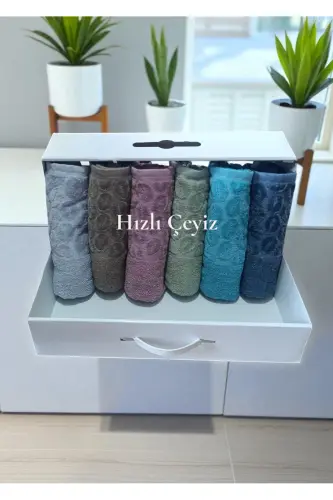 Güpürlü Saten Işleme Desenli Kutulu Lüks Çeyizlik 50x90 6'lı El Yüz Havlu Seti - birden fazla - HIZLI ÇEYIZ (1)