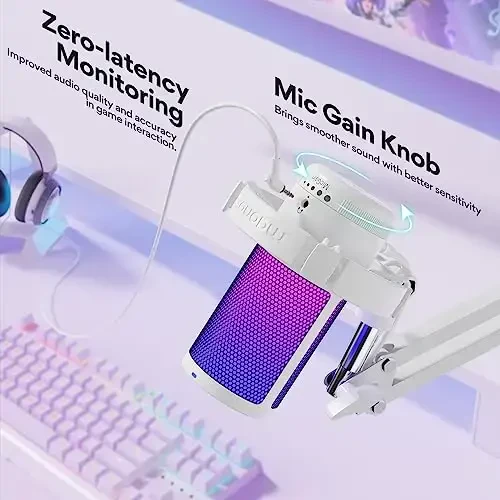 MAONO USB Gaming Microphone with Noise Cancellation, Computer PC Mic with Boom Arm, RGB Light, Mute, Gain, Monitoring Streaming Mic for Podcast, YouTube, Twitch, Discord, PS5/4, GamerWave DGM20S - 4